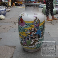 粉彩人物瓷器冬瓜瓶八仙过海图工艺品花瓶